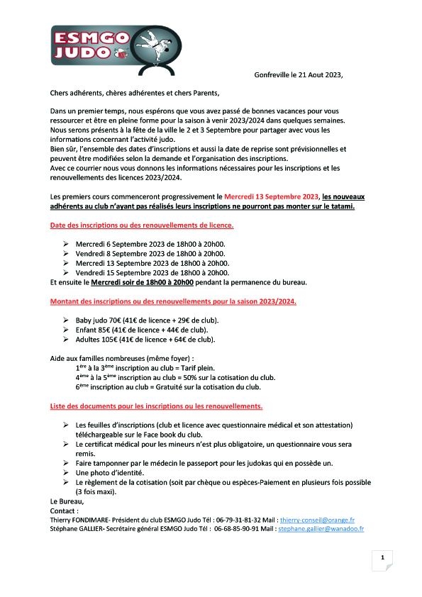 Papiers judo inscription et renouvellement licence